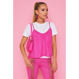 Pop of Pink Crop Top Cami Spaghetti Strap Layer Barbiecore Shimmer XLarge  NWT